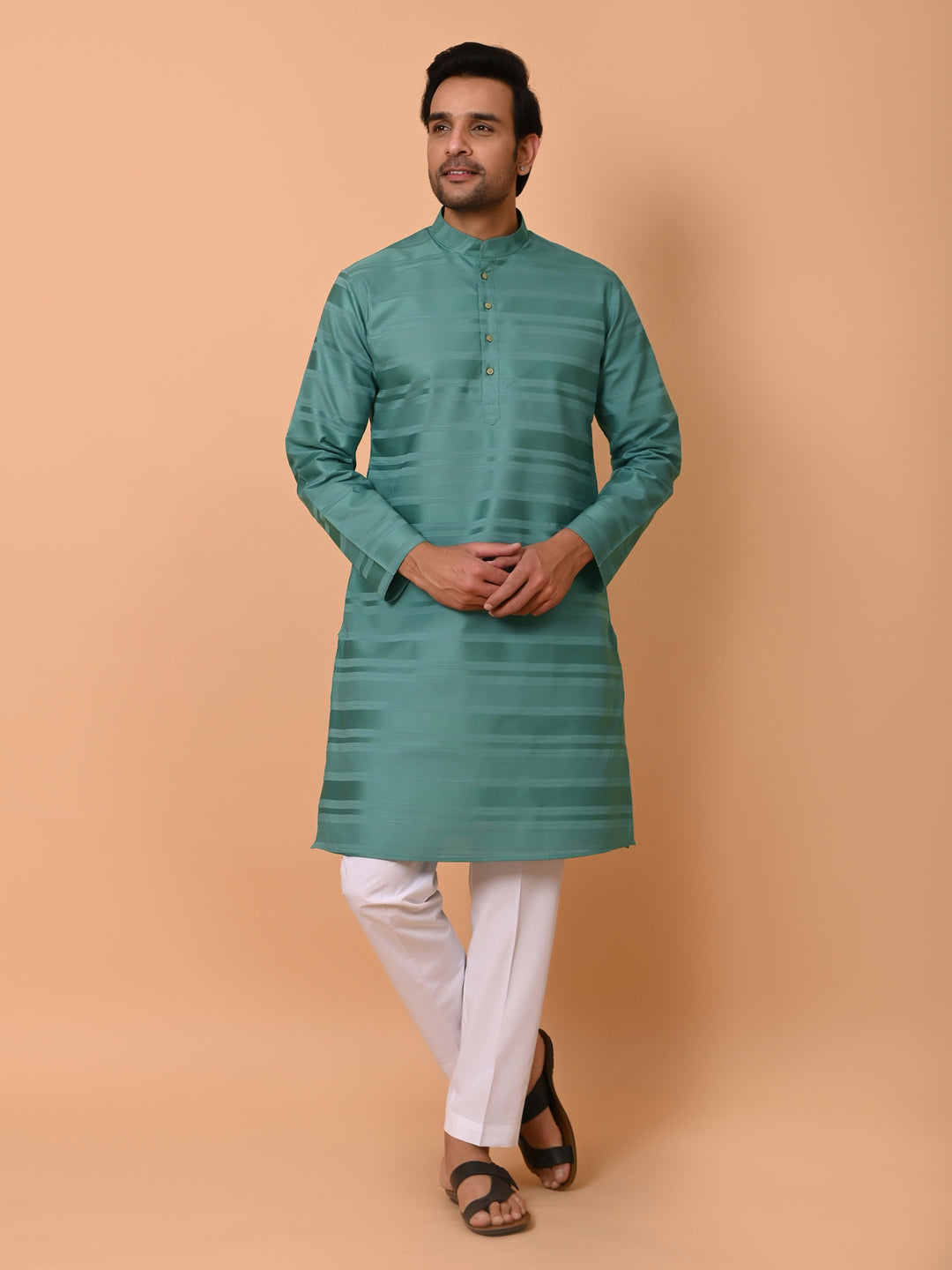 Striped Sea Green Kurta Set - KM38033-5