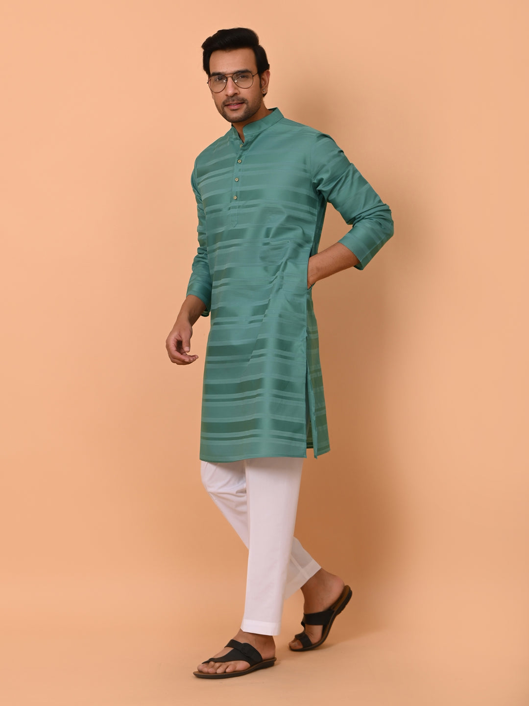 Striped Sea Green Kurta Set - KM38033-5