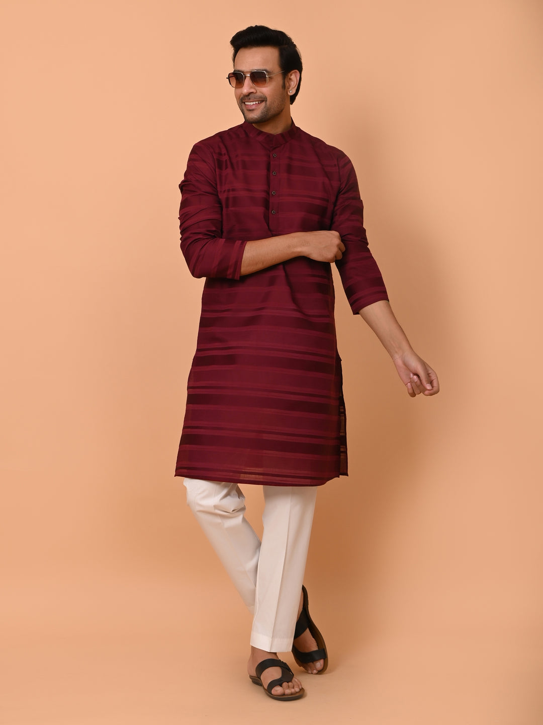 Striped Maroon Kurta Set - KM38033-11