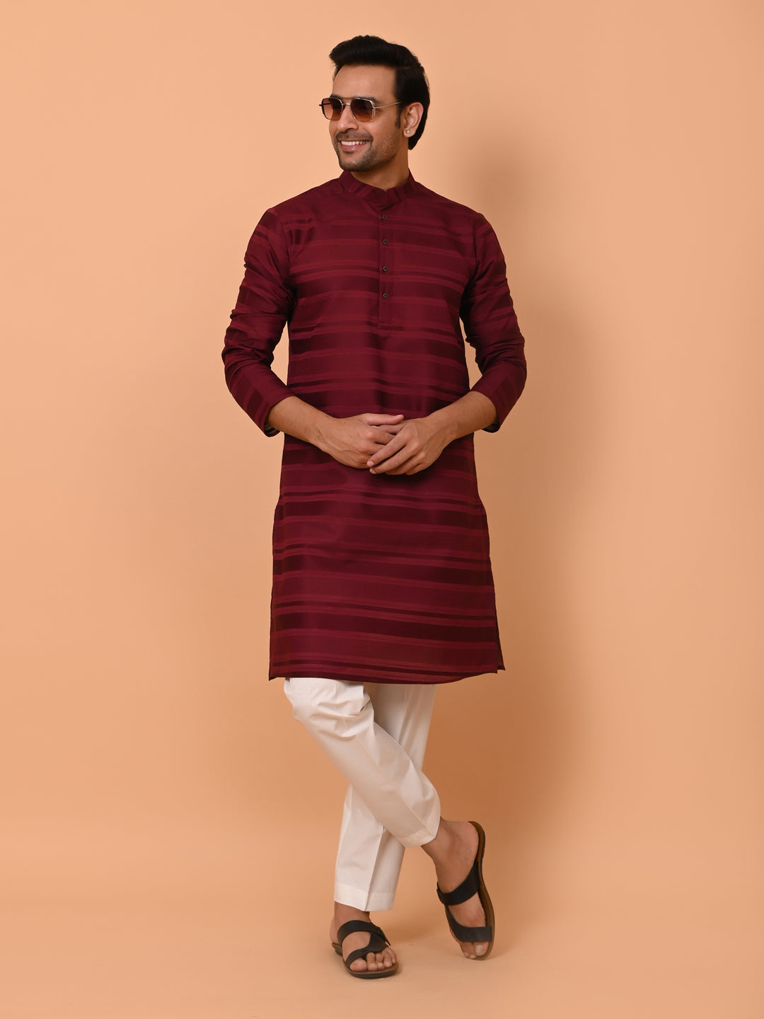 Striped Maroon Kurta Set - KM38033-11