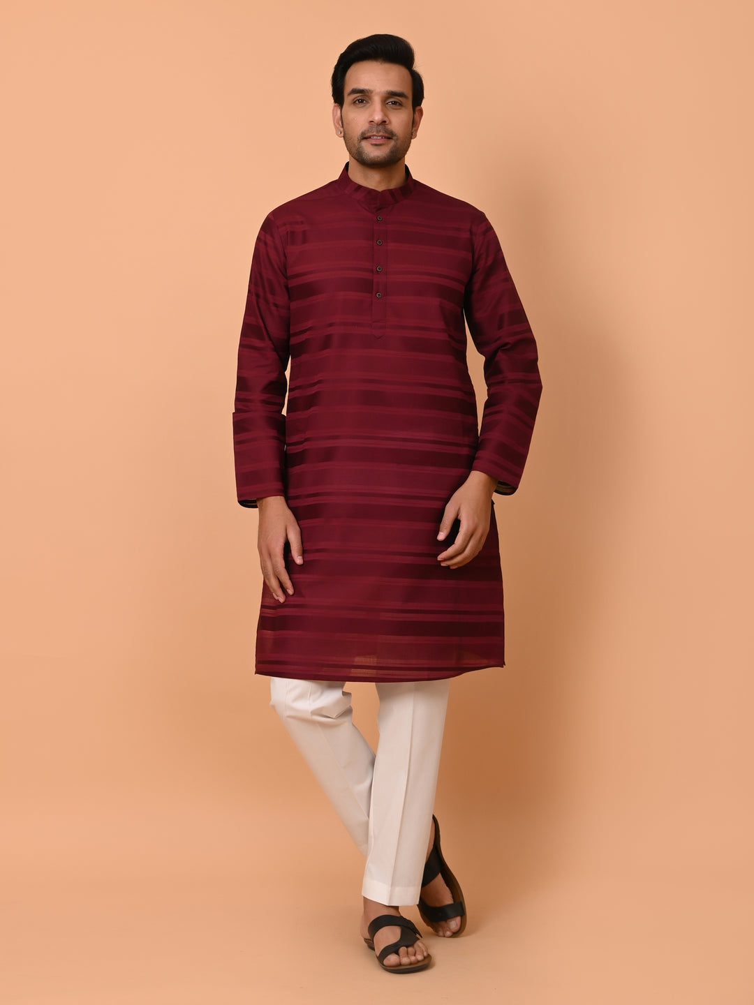 Striped Maroon Kurta Set - KM38033-11