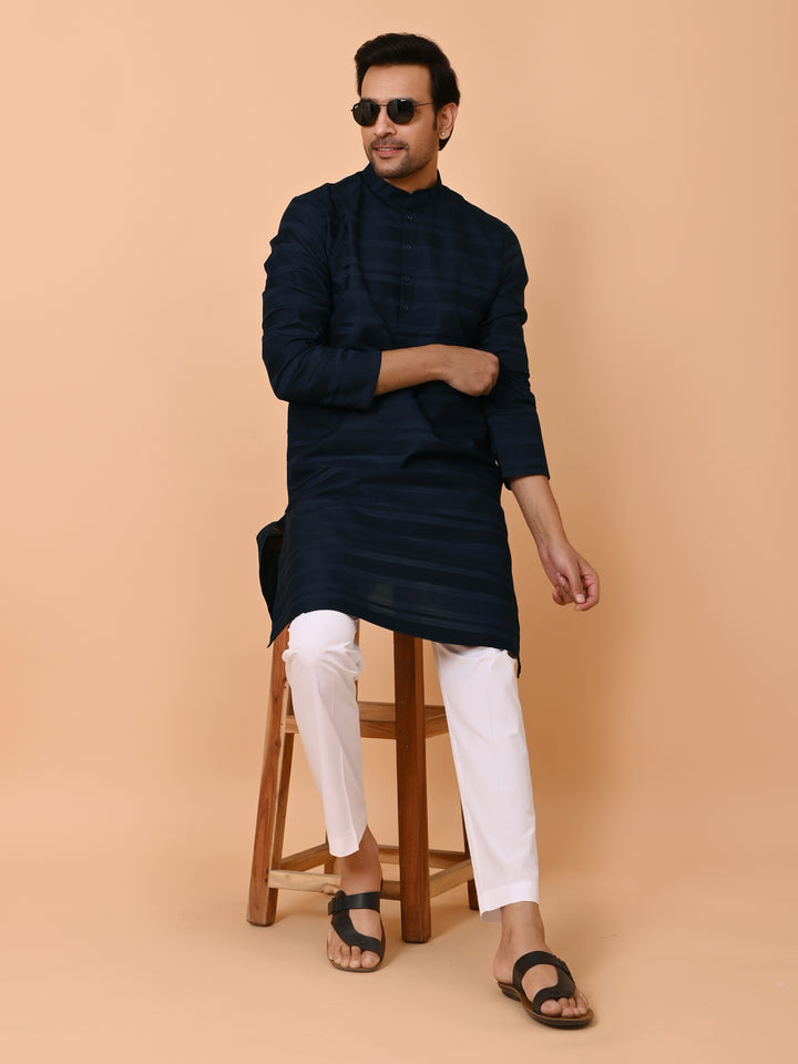 Striped Navy Blue Kurta Set - KM38033-10