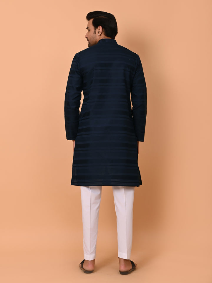 Striped Navy Blue Kurta Set - KM38033-10