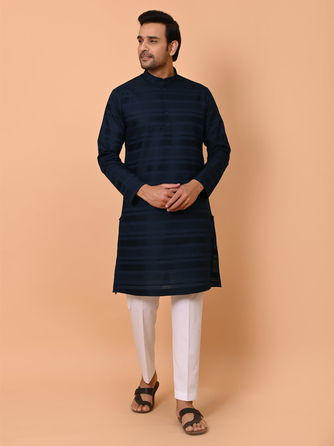 Striped Navy Blue Kurta Set - KM38033-10