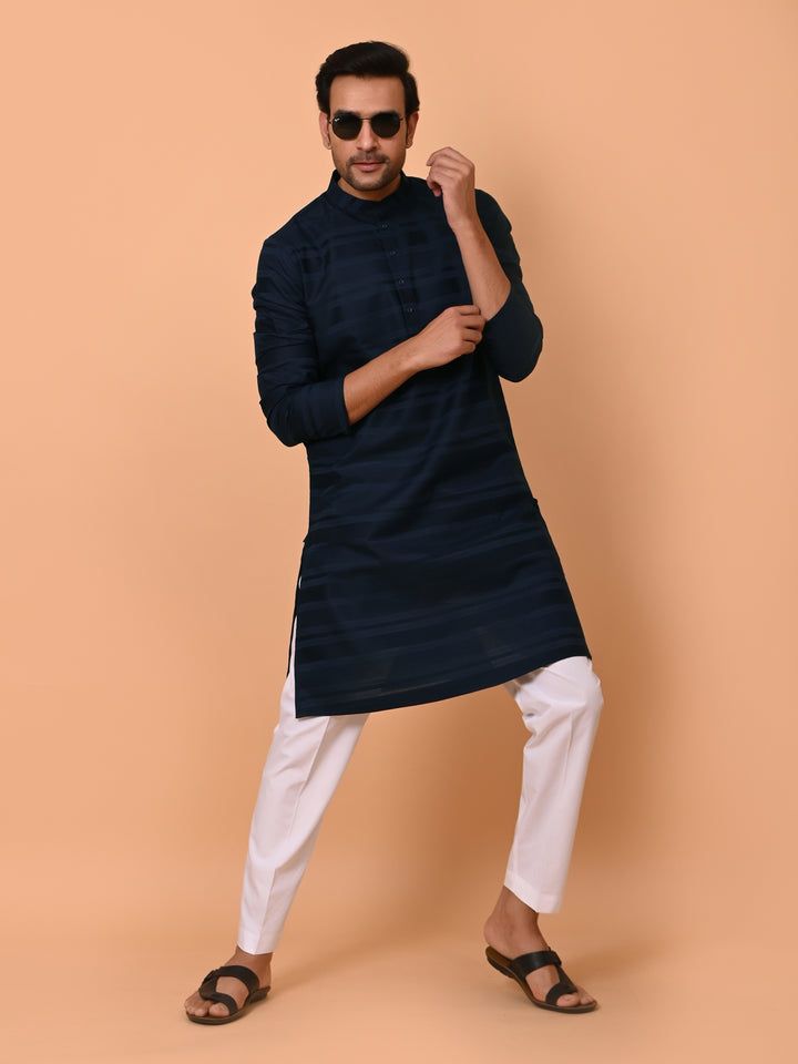 Striped Navy Blue Kurta Set - KM38033-10