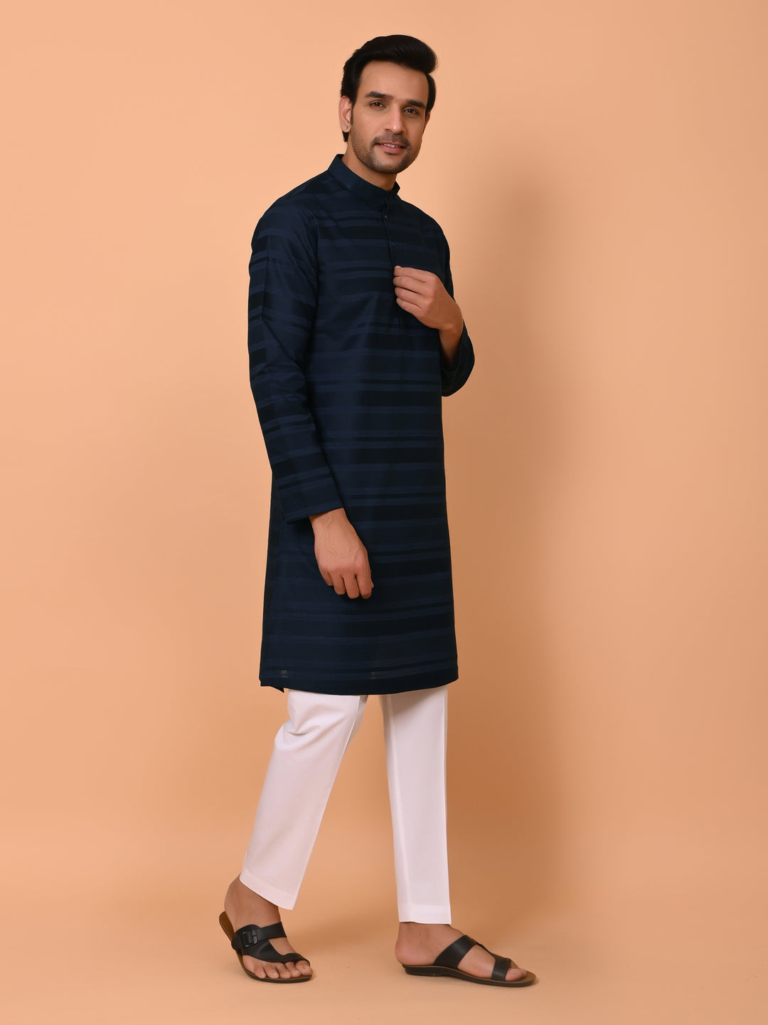 Striped Navy Blue Kurta Set - KM38033-10