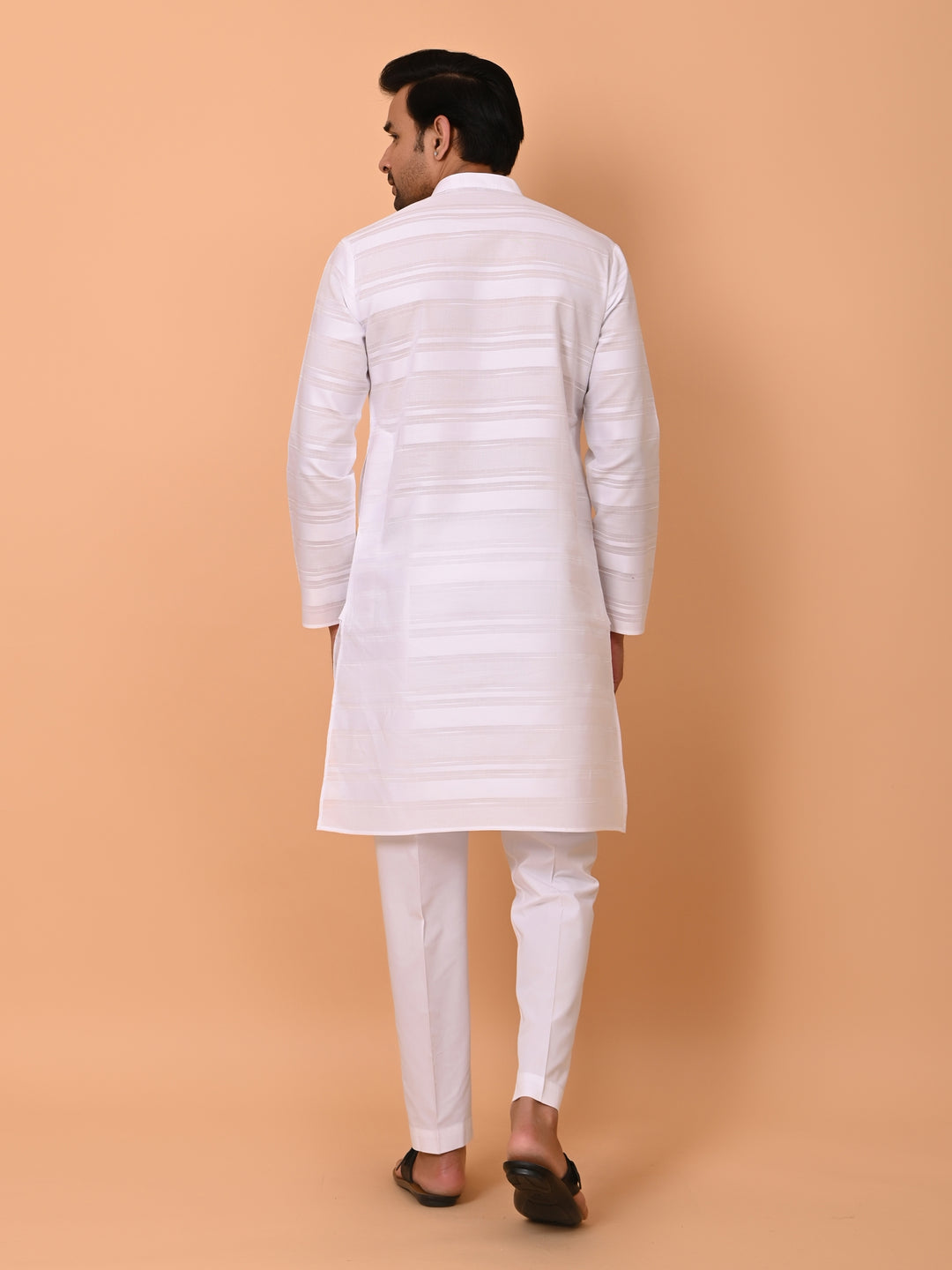 Striped White Kurta Set - KM38033-1