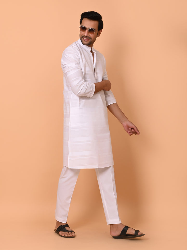 Striped White Kurta Set - KM38033-1