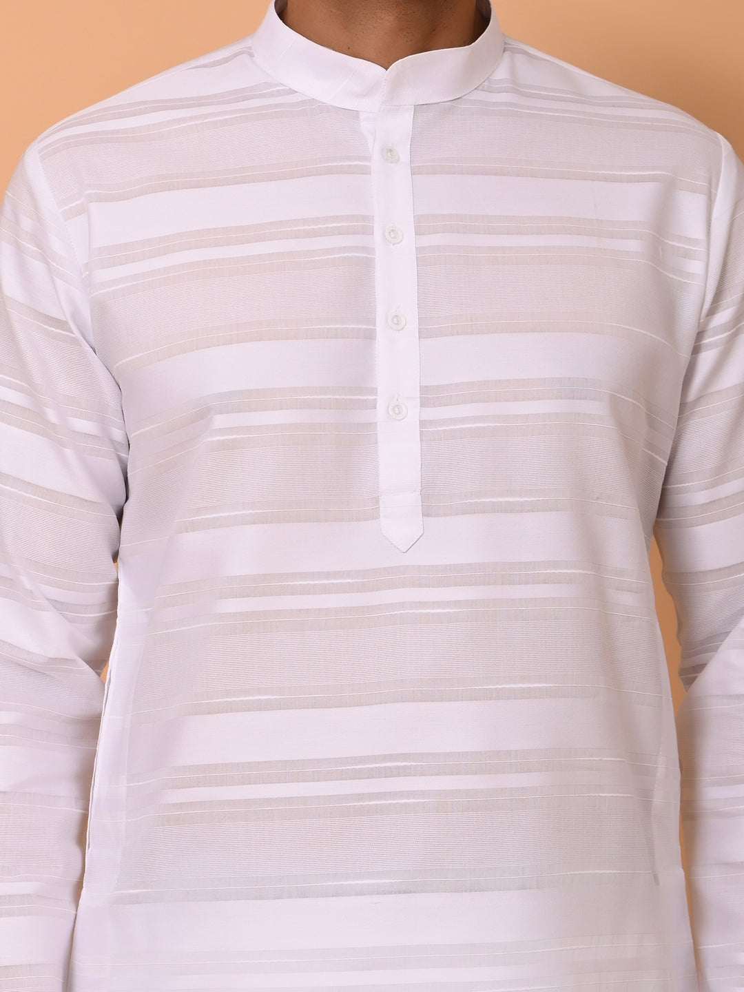 Striped White Kurta Set - KM38033-1