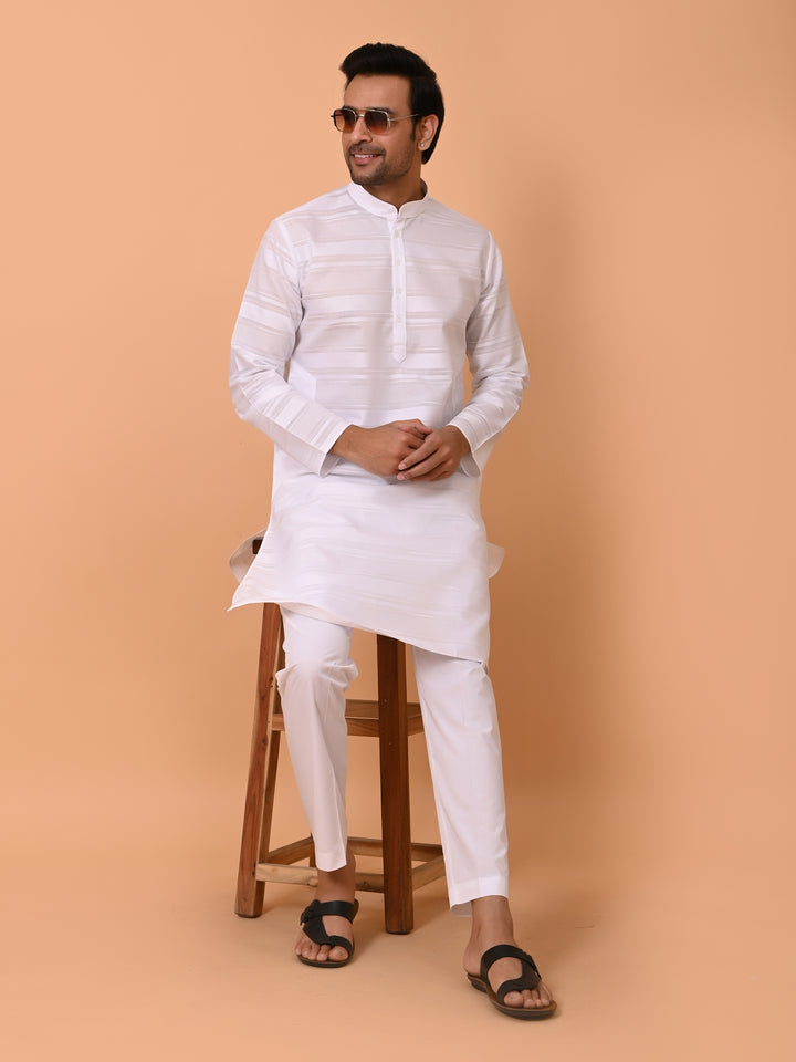 Striped White Kurta Set - KM38033-1