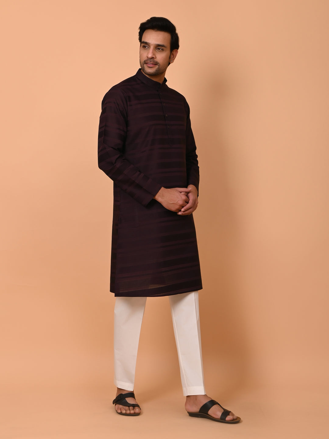 Striped Wine Kurta Set - KM38033-9