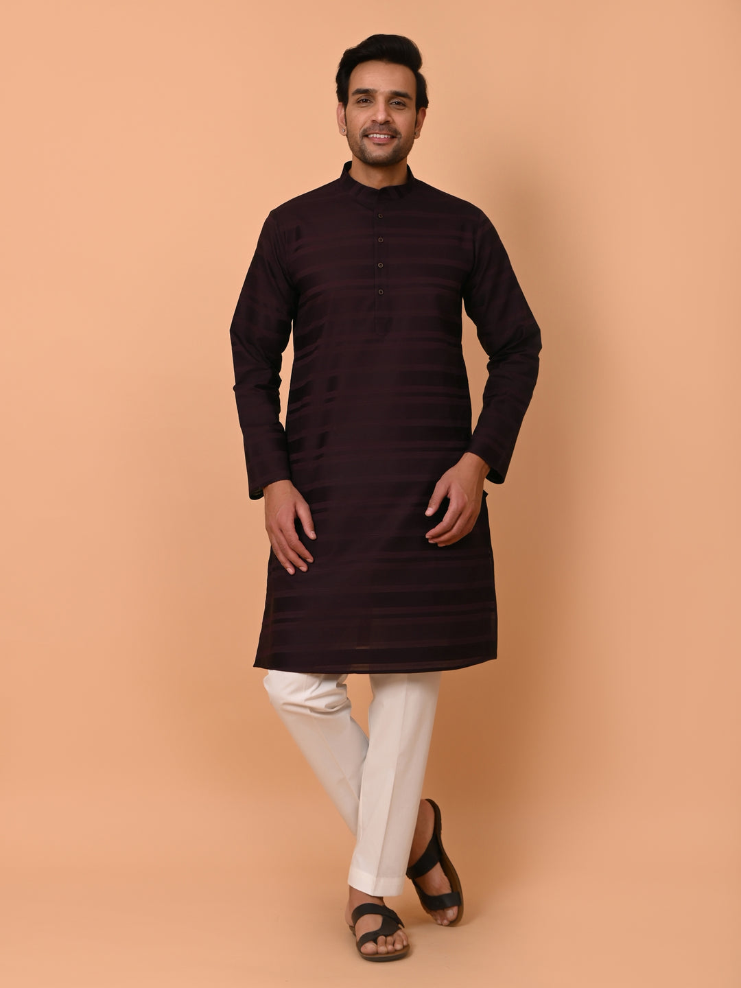 Striped Wine Kurta Set - KM38033-9