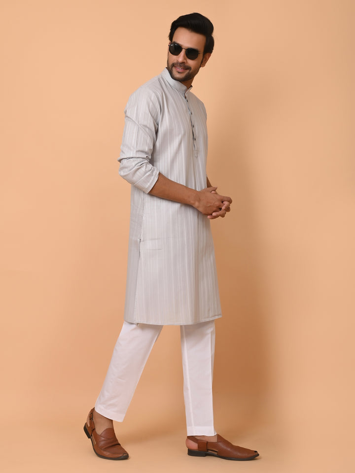 Striped Grey Kurta Set - KM37231-4