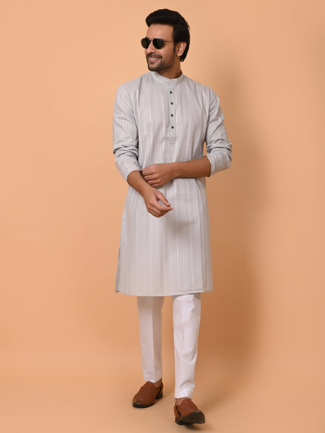 Striped Grey Kurta Set - KM37231-4