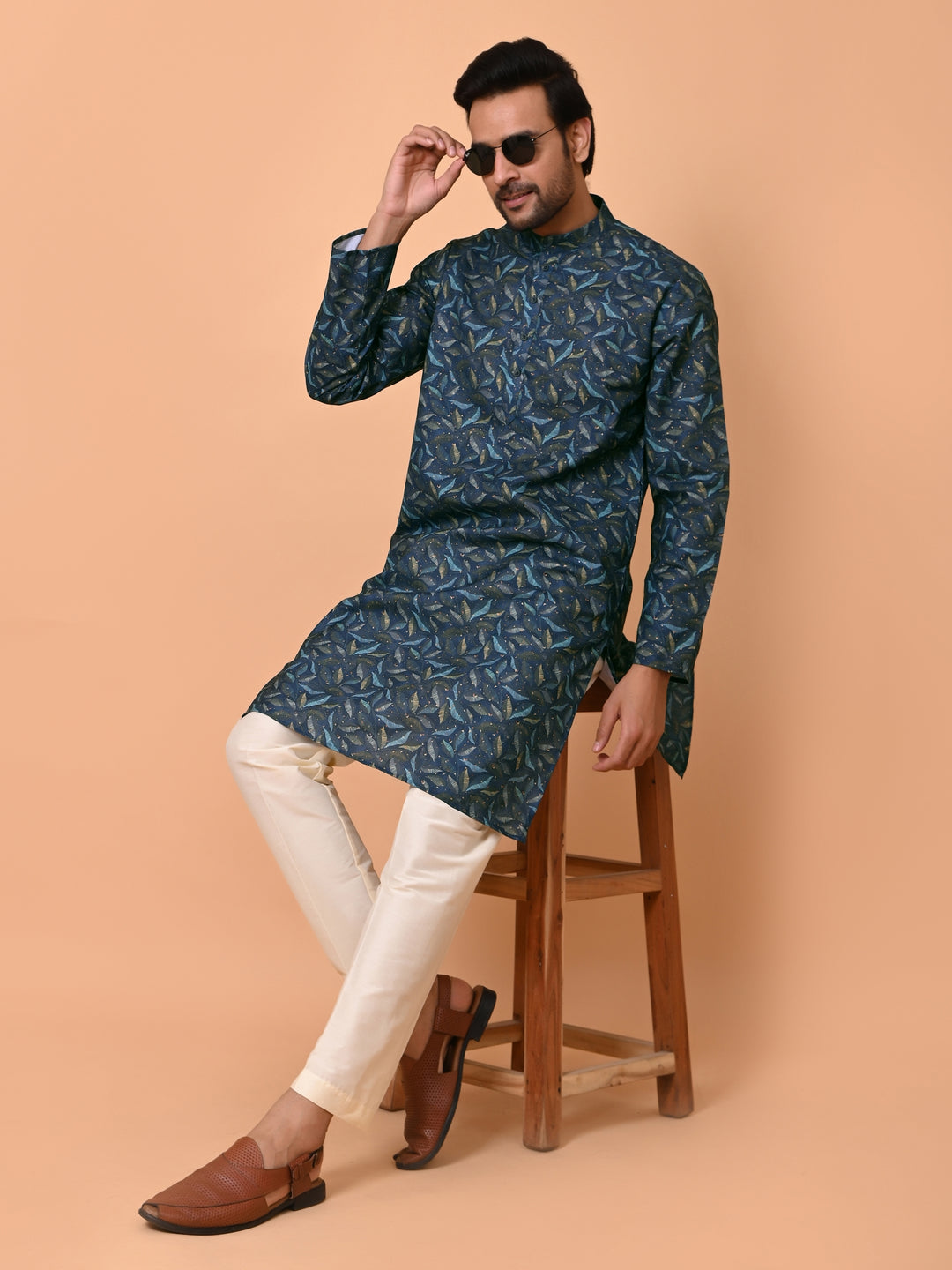 Leafs Navy Blue Kurta Set - KM37867-34