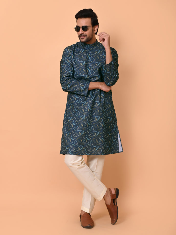 Leafs Navy Blue Kurta Set - KM37867-34