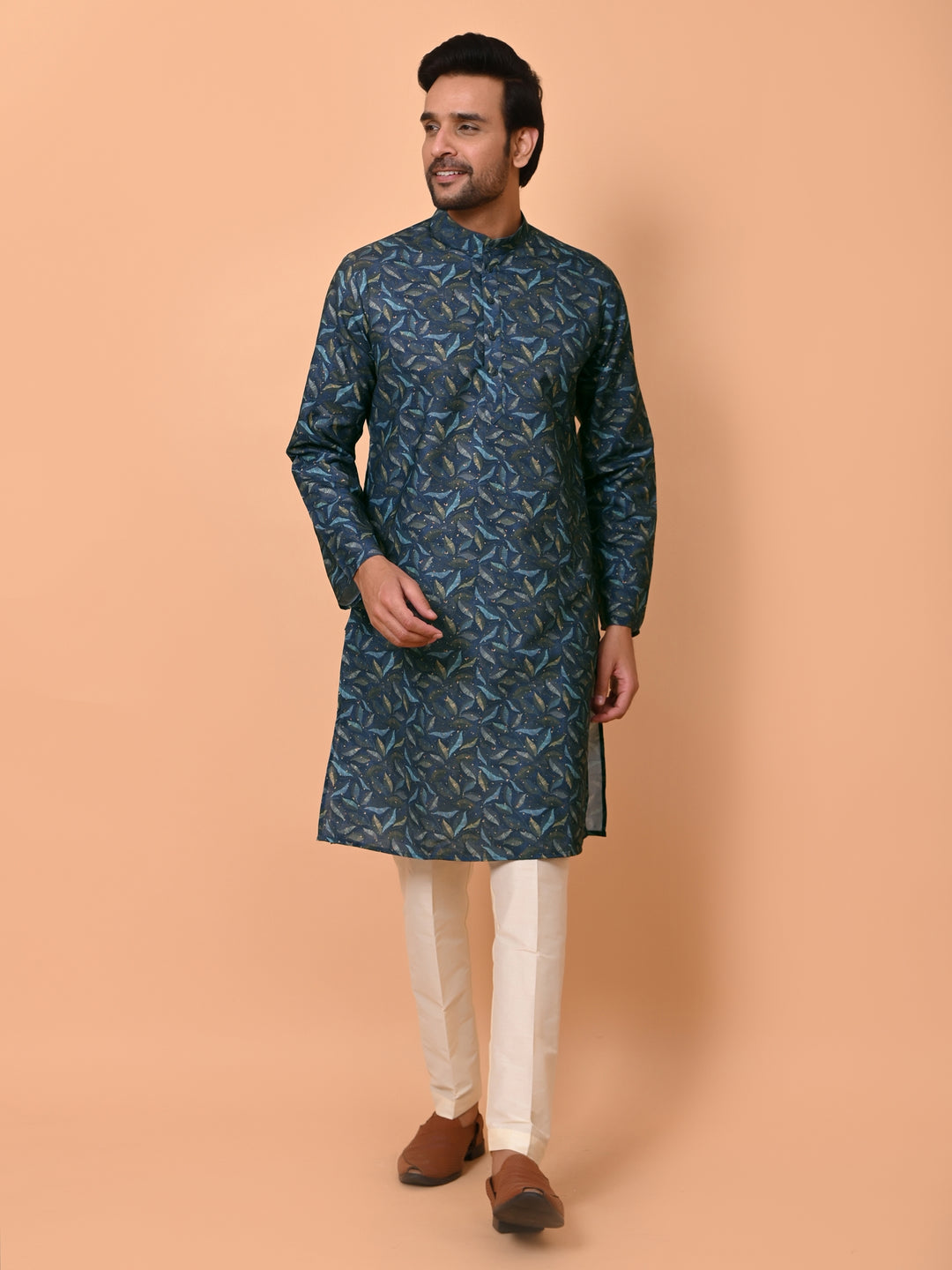 Leafs Navy Blue Kurta Set - KM37867-34