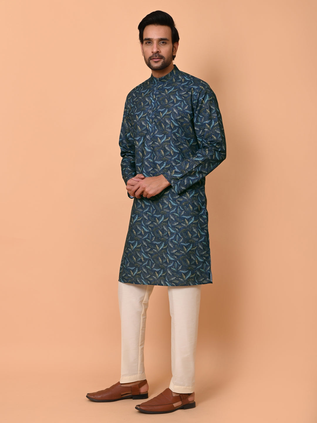 Leafs Navy Blue Kurta Set - KM37867-34