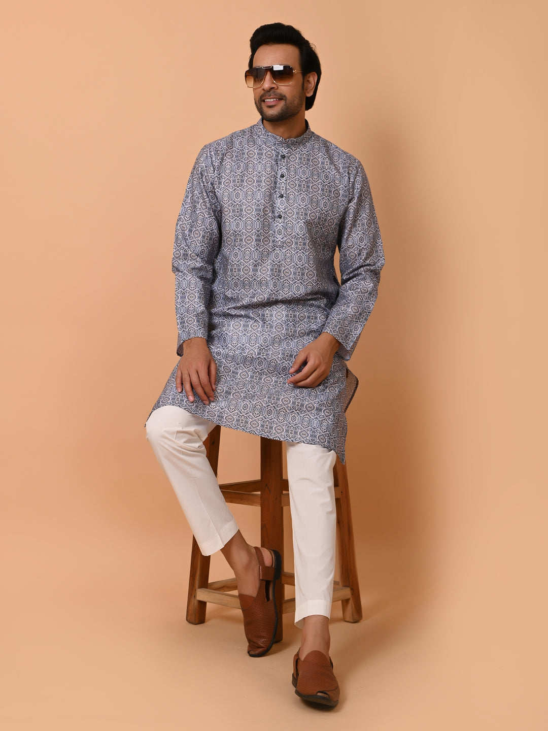 Ethnic Motifs Blue Kurta Set - KM37021-3