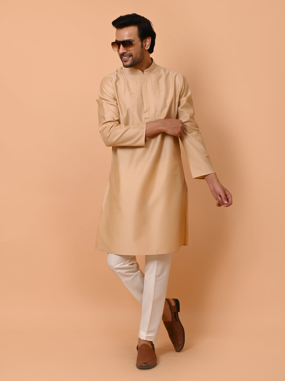 Ethnic Motifs Beige Kurta Set - KM37372-121