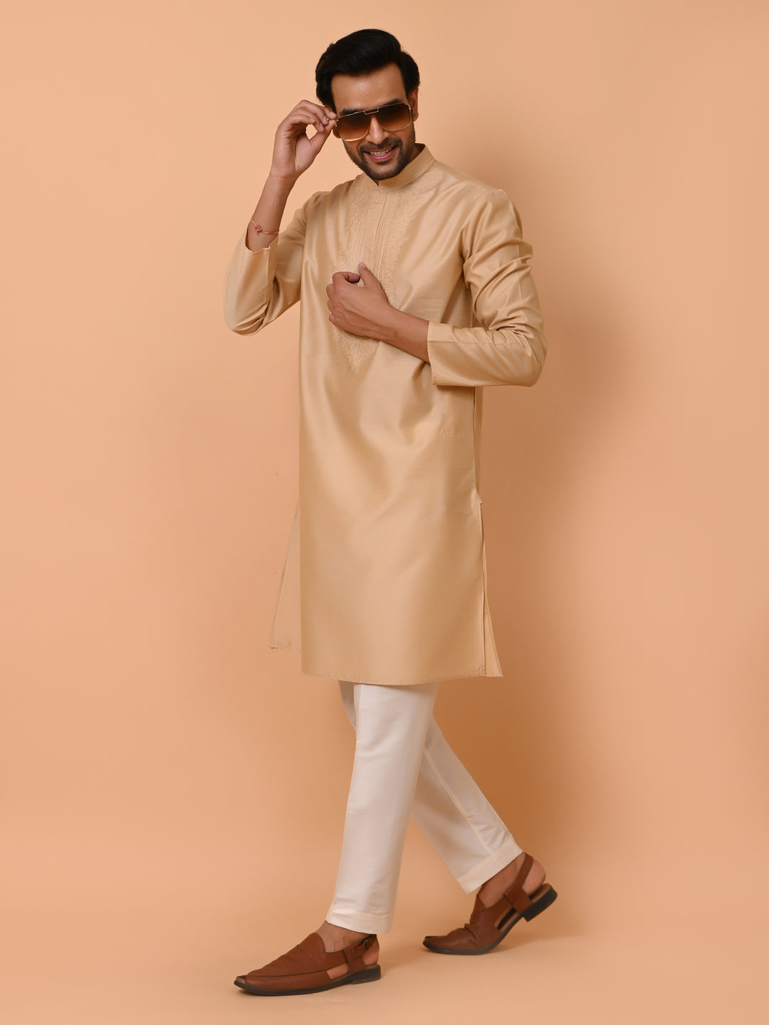 Ethnic Motifs Beige Kurta Set - KM37372-121