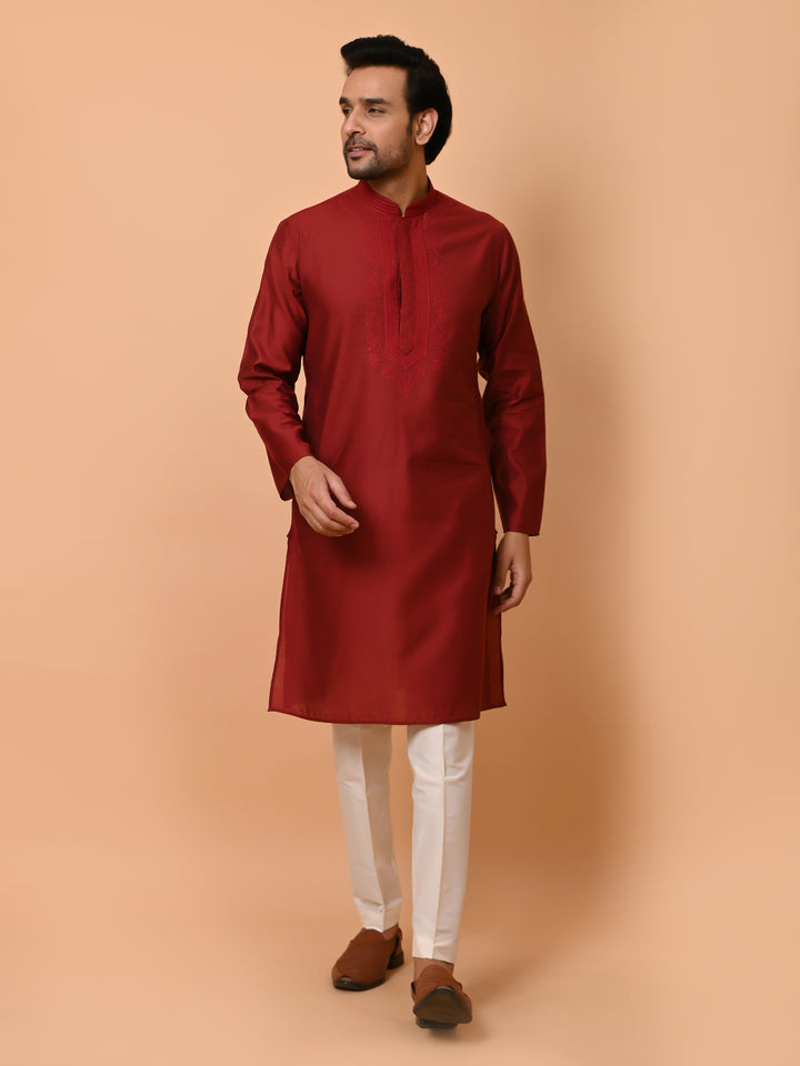 Ethnic Motifs Maroon Kurta Set - KM37372-18