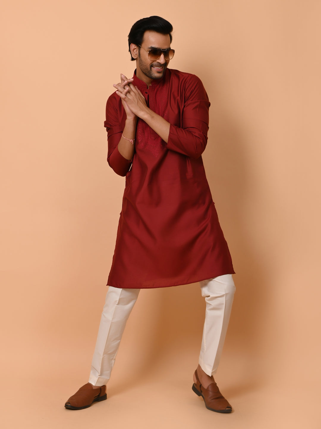 Ethnic Motifs Maroon Kurta Set - KM37372-18