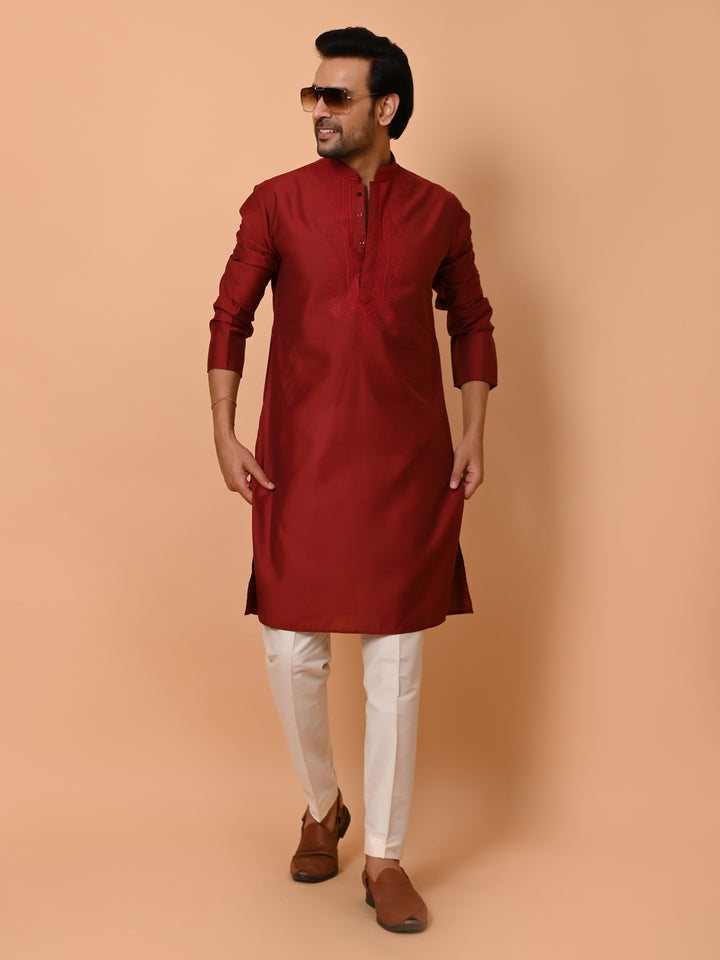 Ethnic Motifs Maroon Kurta Set - KM37372-18