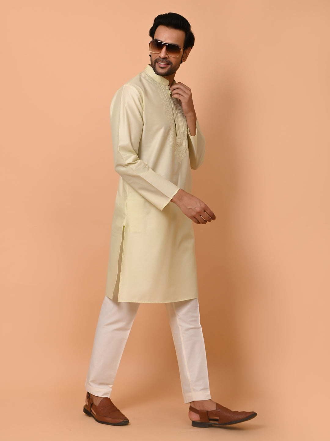 Ethnic Motifs Pista Kurta Set - KM37372-123