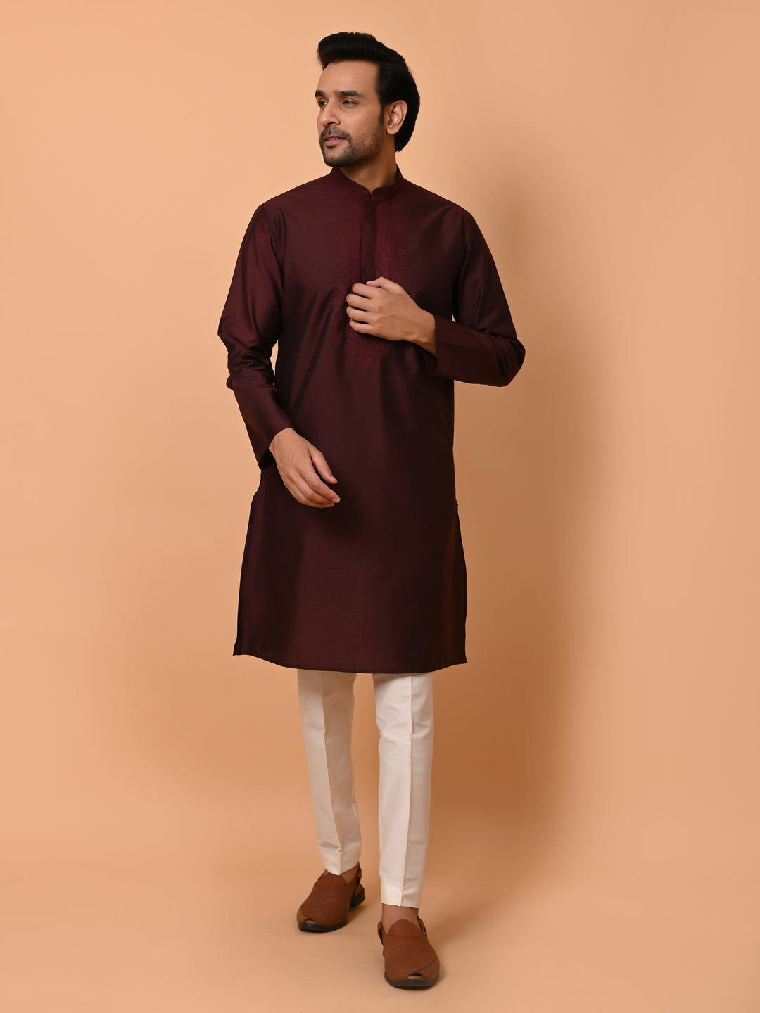 Ethnic Motifs Wine Kurta Set - KM37372-8