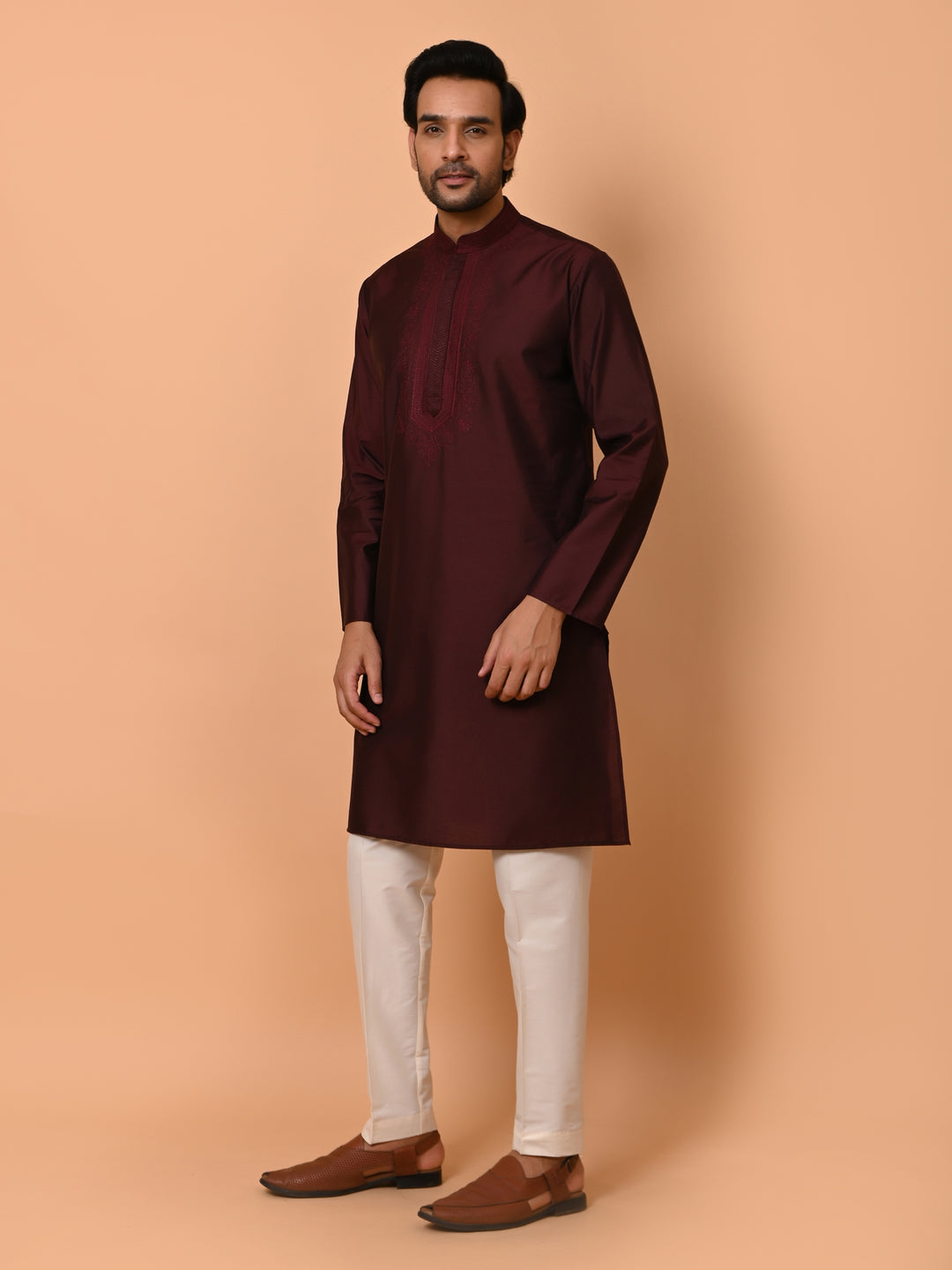 Ethnic Motifs Wine Kurta Set - KM37372-8