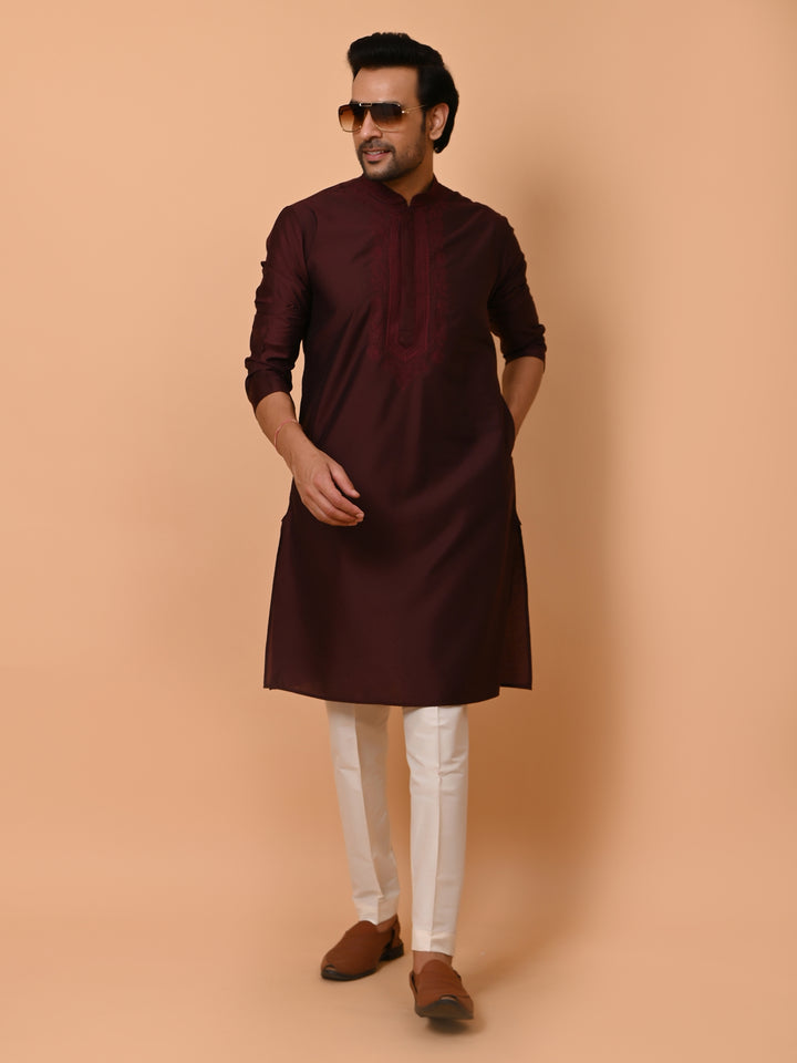 Ethnic Motifs Wine Kurta Set - KM37372-8