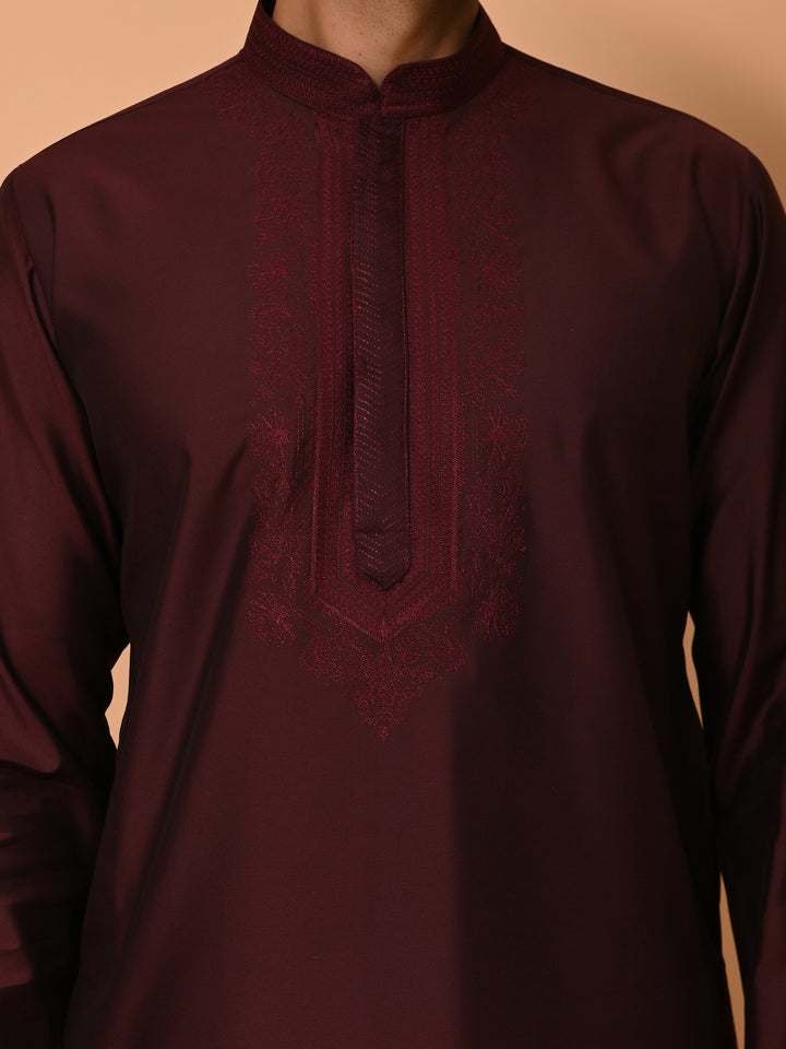 Ethnic Motifs Wine Kurta Set - KM37372-8