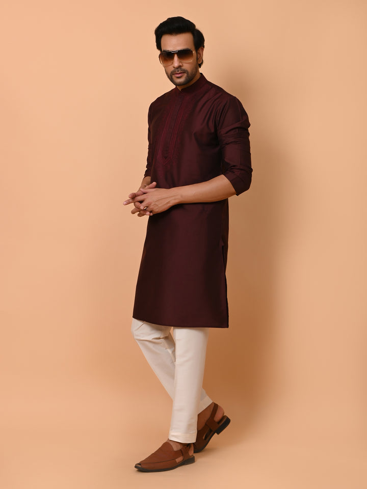 Ethnic Motifs Wine Kurta Set - KM37372-8