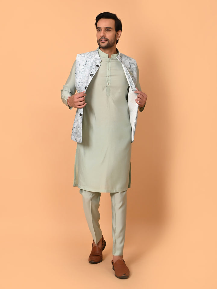 Textured Pista Jacket Kurta Set - JM37591-36