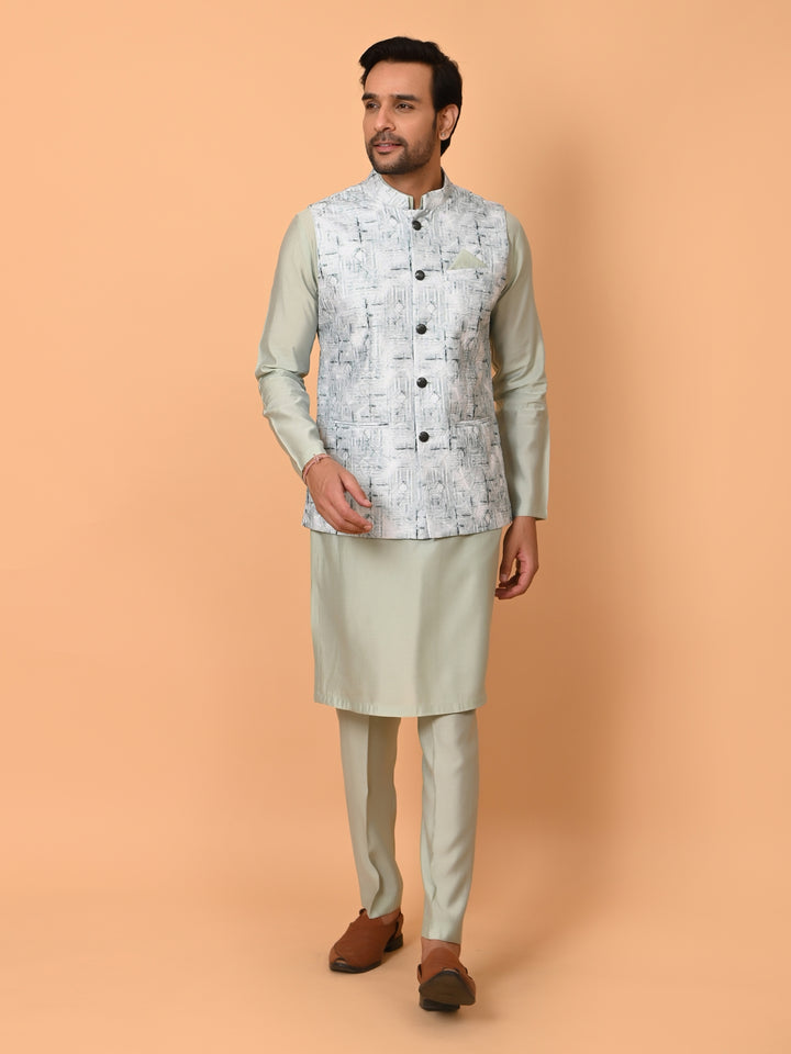 Textured Pista Jacket Kurta Set - JM37591-36