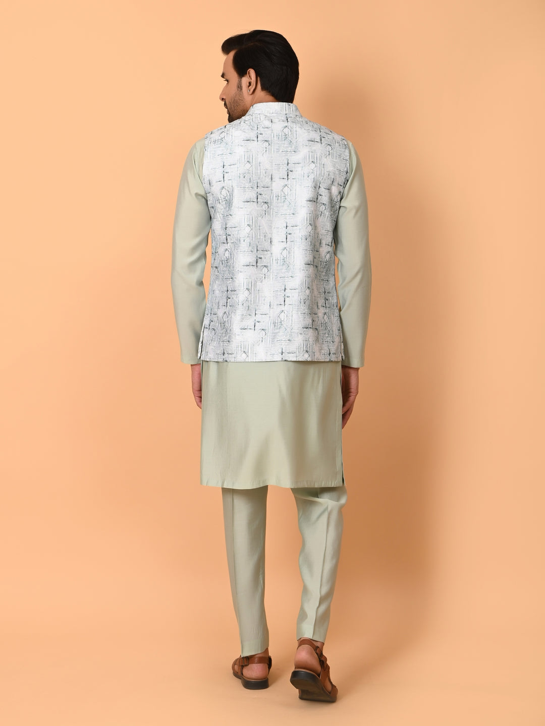 Textured Pista Jacket Kurta Set - JM37591-36