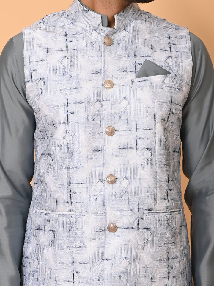 Textured Grey Jacket Kurta Set - JM37591-35