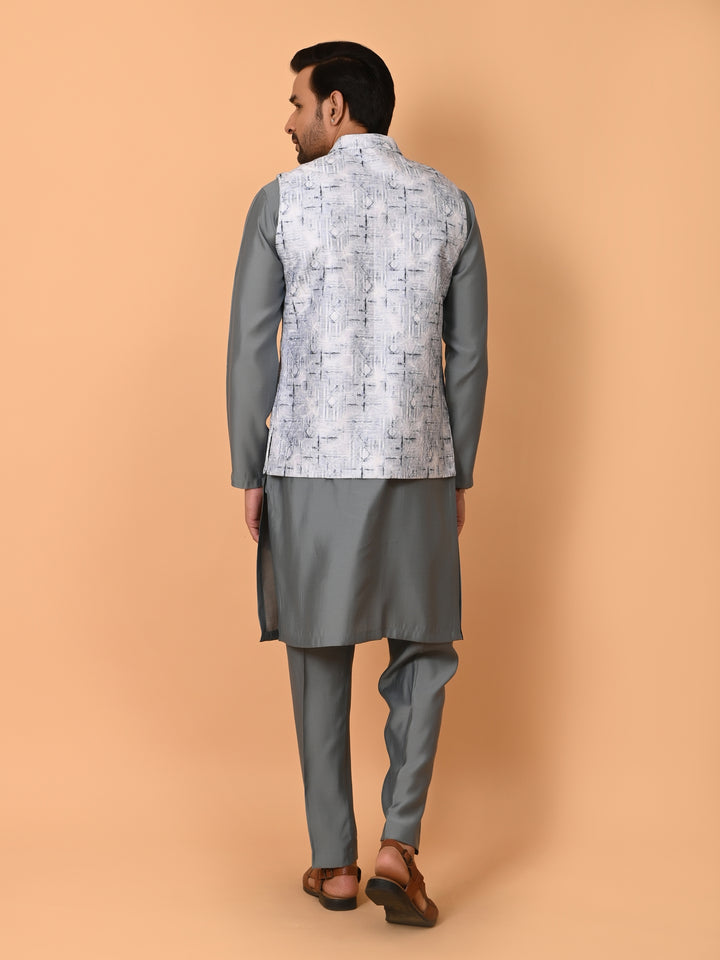 Textured Grey Jacket Kurta Set - JM37591-35