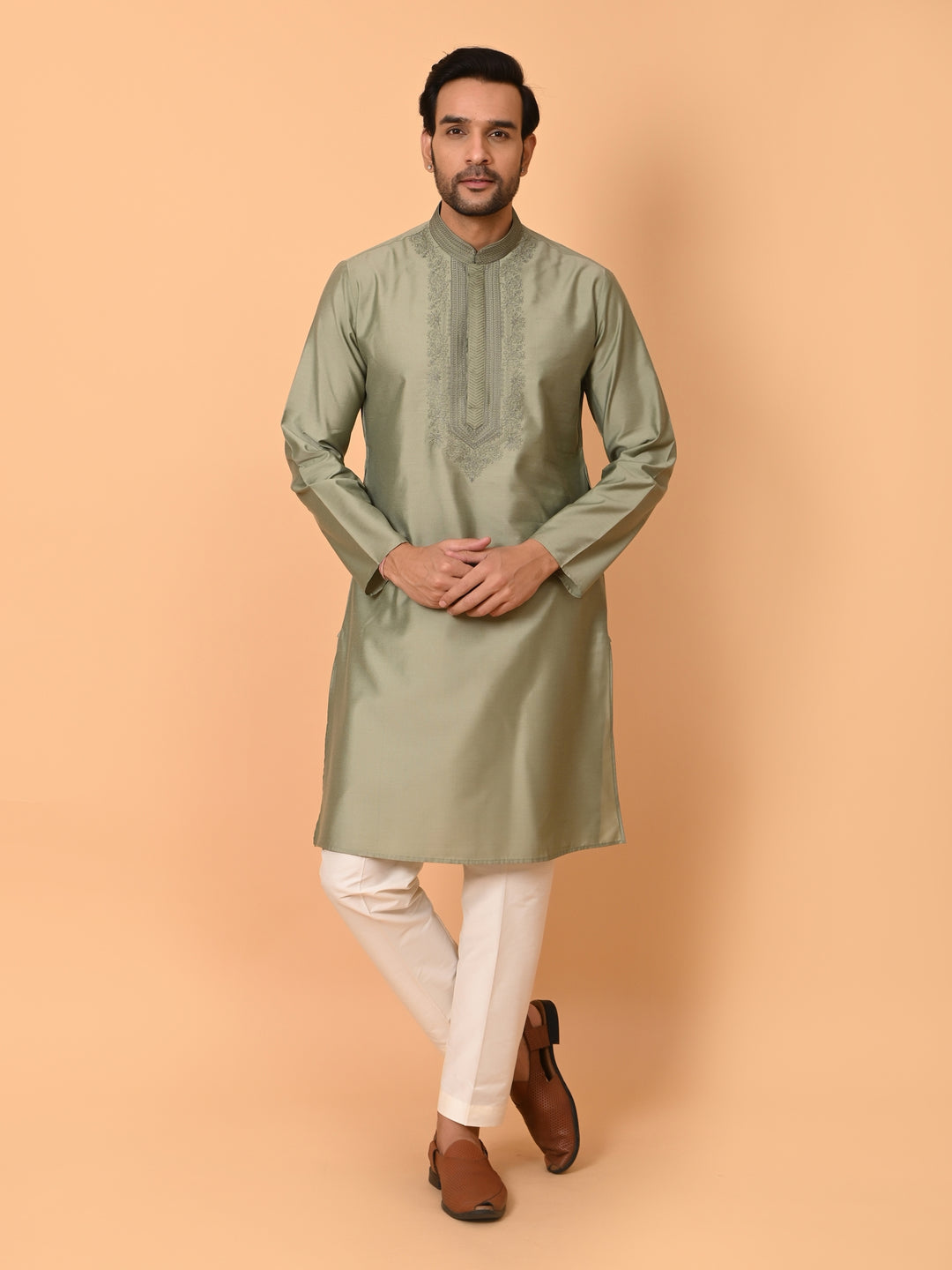 Ethnic Motifs Green Kurta Set - KM37372-120