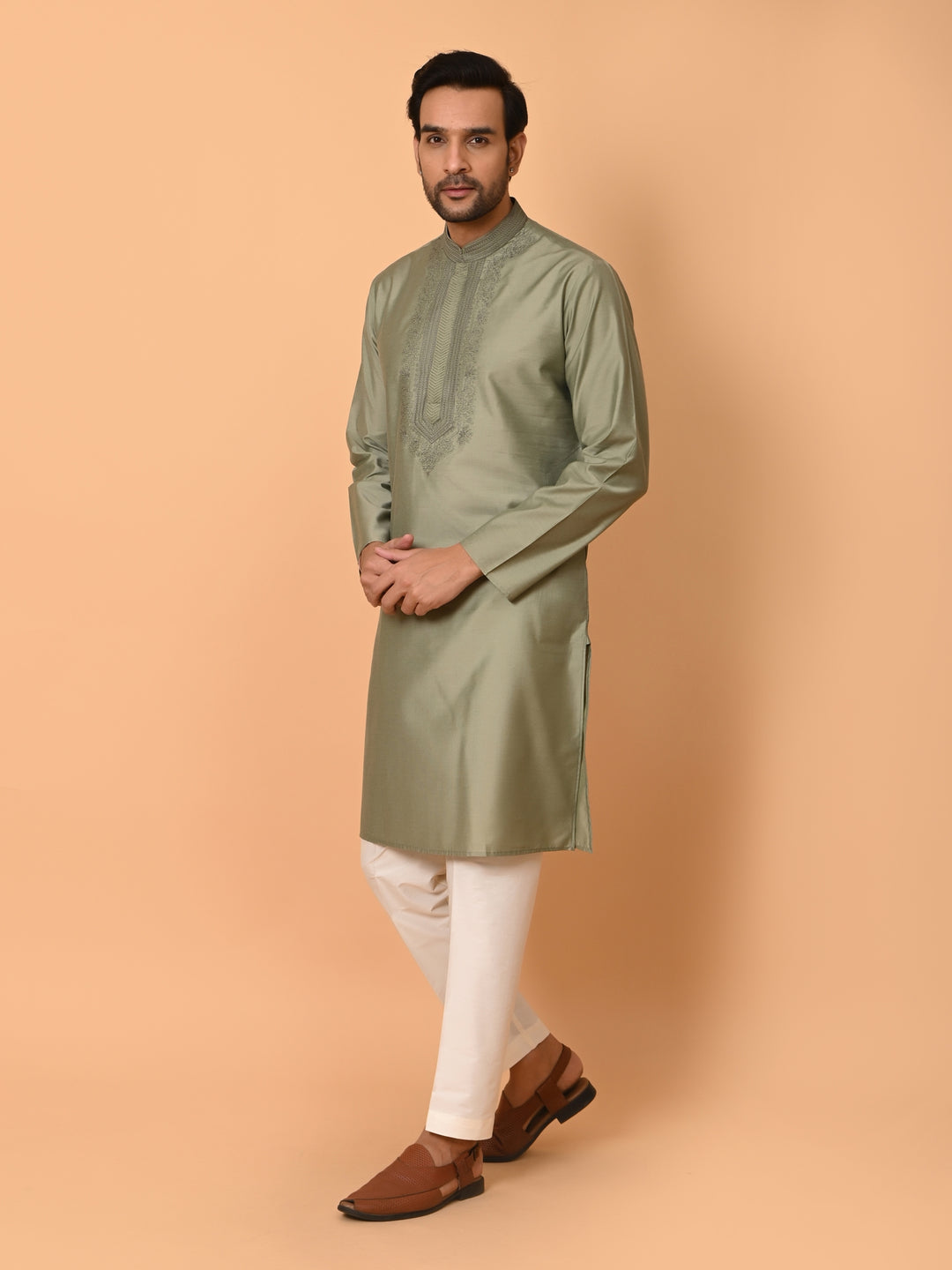 Ethnic Motifs Green Kurta Set - KM37372-120