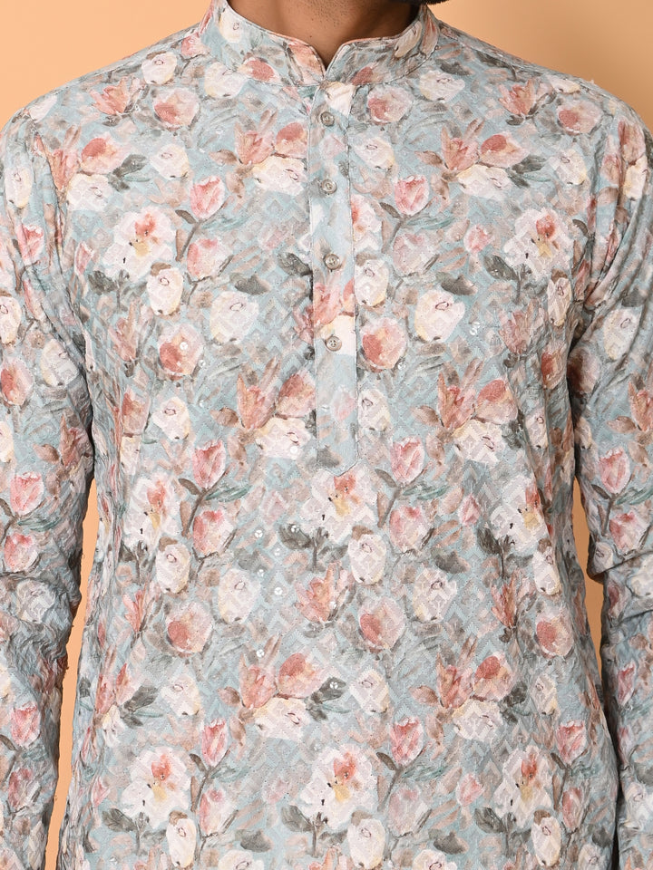 Floral Green Kurta Set - KM38177-3