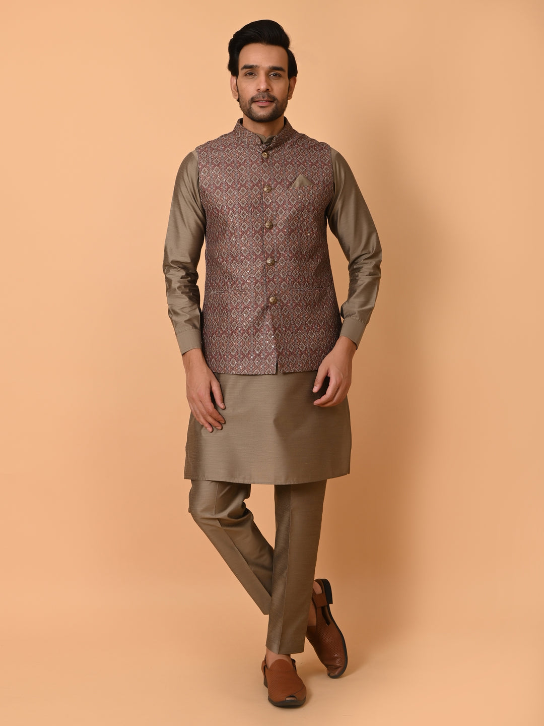 Sequence Brown Jacket Kurta Set - JM36448-749A