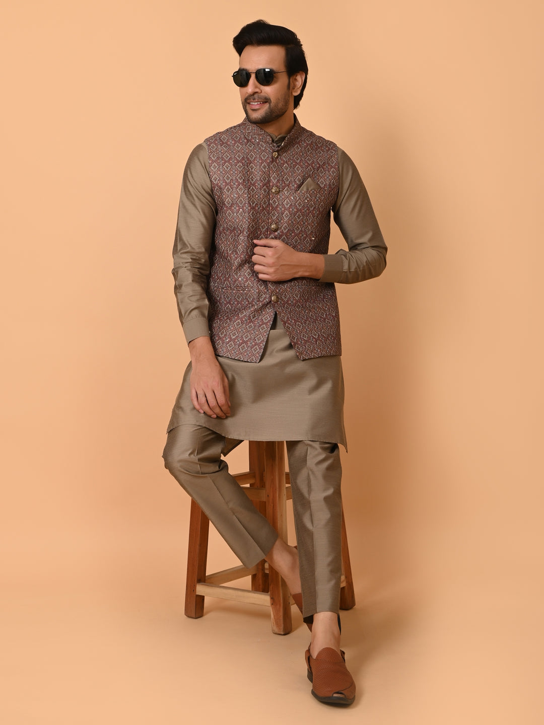 Sequence Brown Jacket Kurta Set - JM36448-749A