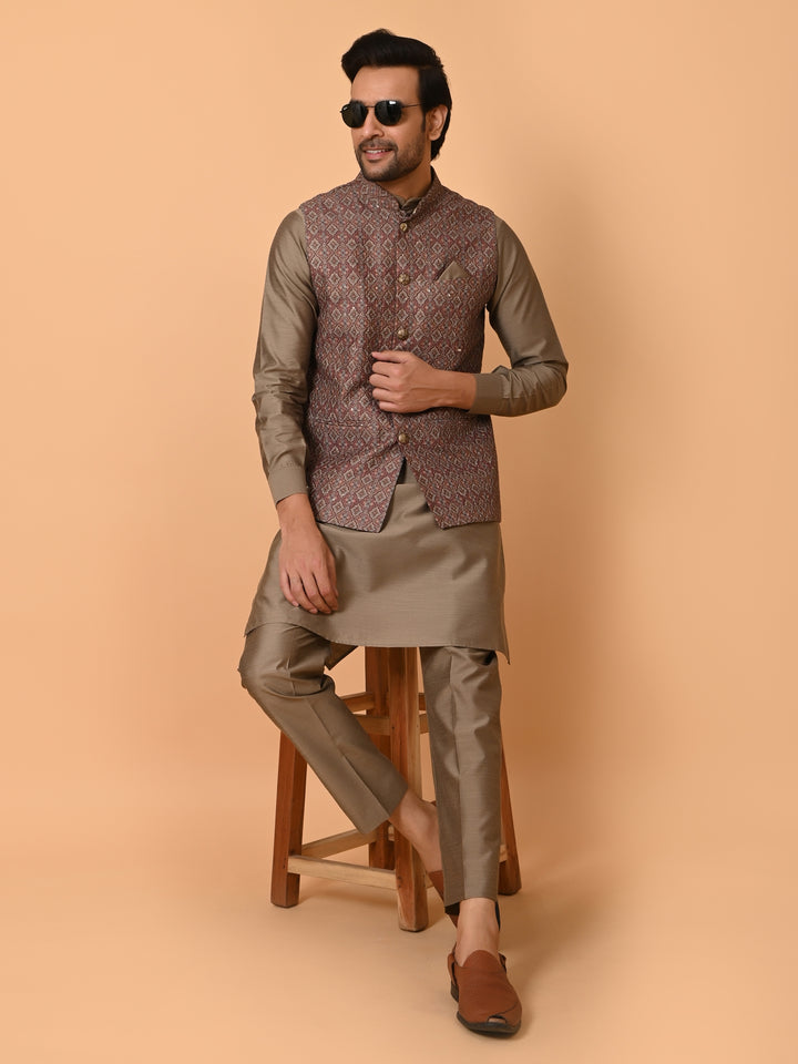 Sequence Brown Jacket Kurta Set - JM36448-749A