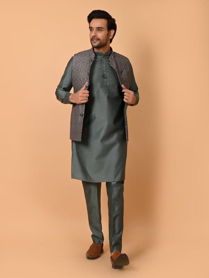 Sequence Green Jacket Kurta Set - JM36448-749B