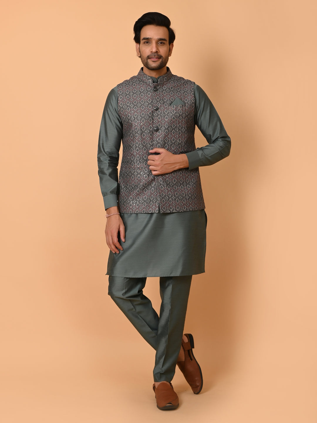 Sequence Green Jacket Kurta Set - JM36448-749B