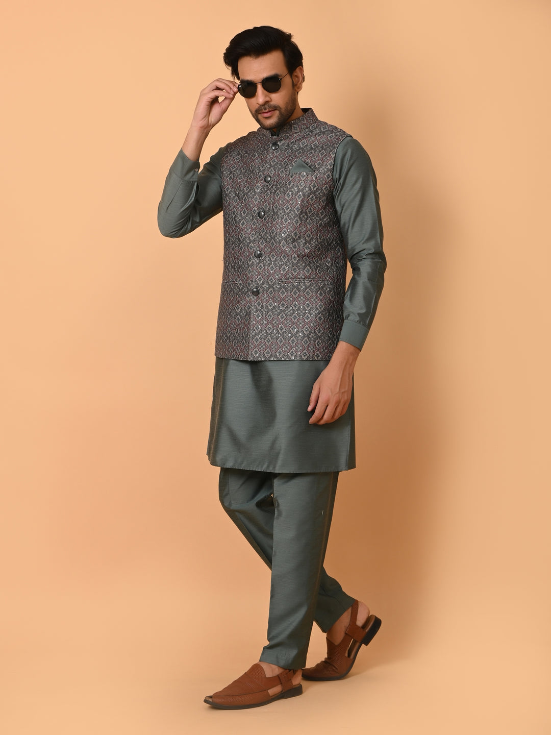 Sequence Green Jacket Kurta Set - JM36448-749B