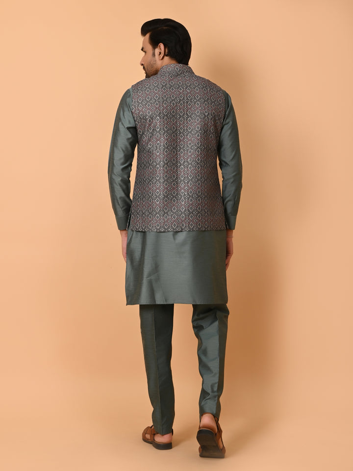 Sequence Green Jacket Kurta Set - JM36448-749B