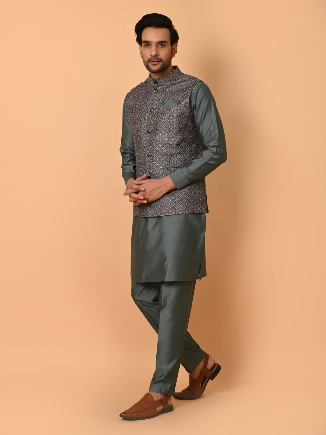 Sequence Green Jacket Kurta Set - JM36448-749B